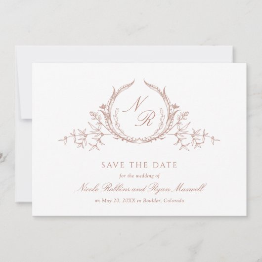 Save The Date Elegant PeachMonogram Wedding Calligraphy (Devant)
