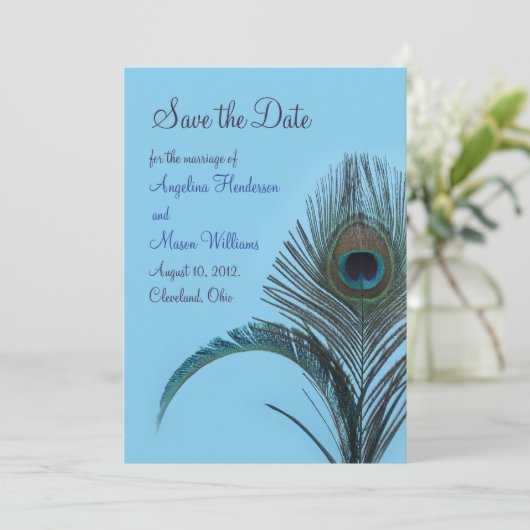 Save The Date Elegant Peacock Enregistrer la Date (turquoise) (Debout devant)