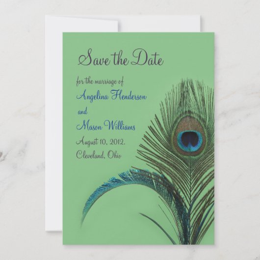 Save The Date Elégant Peacock Enregistrer la date (vert) (Devant)