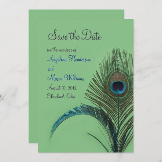 Save The Date Elégant Peacock Enregistrer la date (vert) (Devant / Derrière)