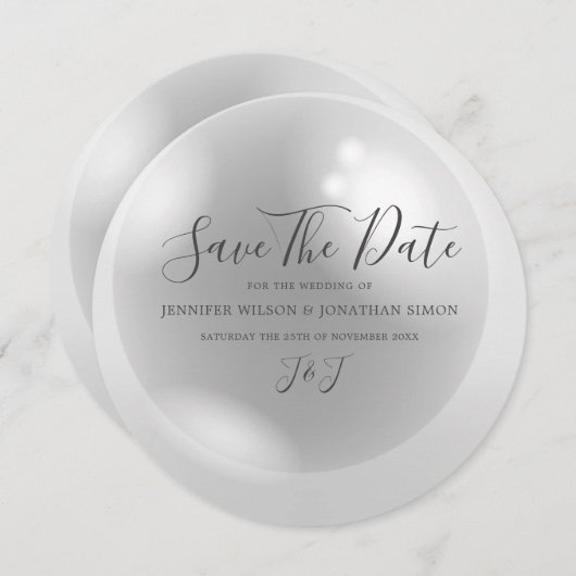 Save The Date Elegant Pearl Simple Chic (Devant / Derrière)