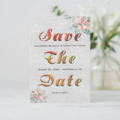 Save The Date Elégant Pêche Coral Fleurs Bouquet Mariage (Debout devant)