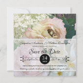 Save The Date Elégant Peony Hydrangea Blush Rose Rose Art Floral (Devant)