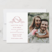 Save The Date Élégant Photo Bourgogne Monogram Mariage (Devant)