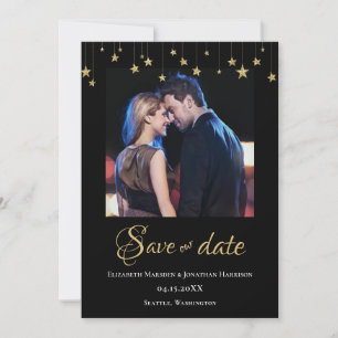 Save The Date Élégant Photo Chic Black Gold Stars Formel