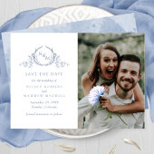 Save The Date Élégant Photo Dusty Blue Monogram Mariage