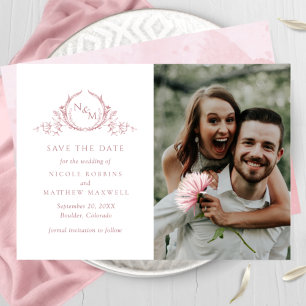 Save The Date Elegant Photo Dusty Rose Monogram Wedding