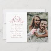 Save The Date Elegant Photo Dusty Rose Monogram Wedding (Devant)