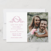 Save The Date Élégant Photo Mauve Pink Monogram Mariage (Devant)