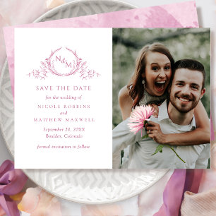 Save The Date Élégant Photo Mauve Pink Monogram Mariage