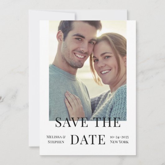 Save The Date Élégant Photo QR Code Mariage blanc (Devant)
