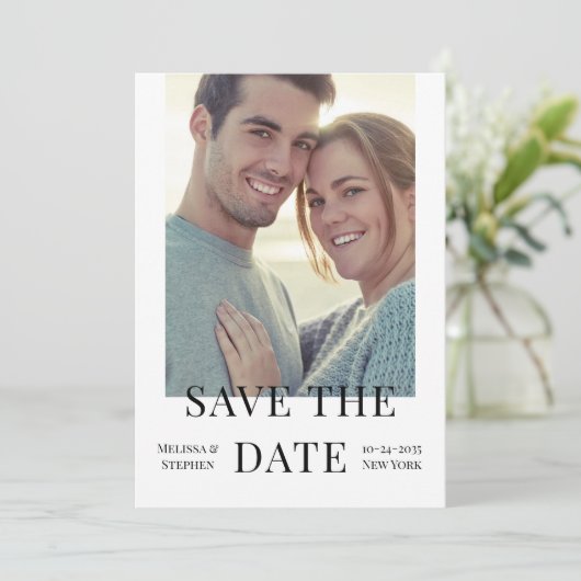 Save The Date Élégant Photo QR Code Mariage blanc (Debout devant)