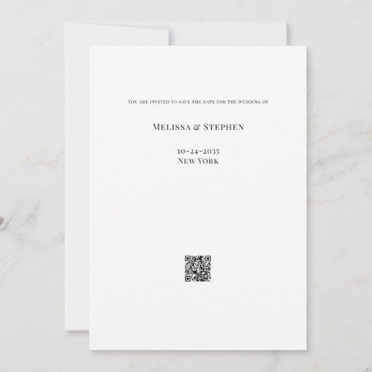 Save The Date Élégant Photo QR Code Mariage blanc (Dos)