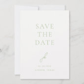 Save The Date Élégant Photo Sage Green Script Monogramme Mariage (Devant)