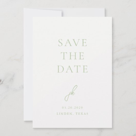 Save The Date Élégant Photo Sage Green Script Monogramme Mariage (Devant)