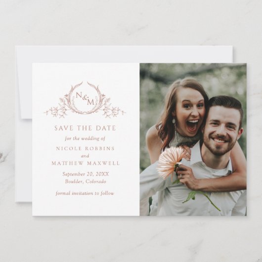 Save The Date Élégant Photo Terracotta Monogram Mariage (Devant)