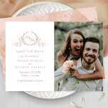 Save The Date Élégant Photo Terracotta Monogram Mariage<br><div class="desc">Annoncez votre date de mariage avec ce mariage saisissant, enregistrez la carte de date avec deux sections sur le devant, à gauche exquise monographie botanique dessinée à la main élégamment cadrant les initiales des couples en couleur rouille terre cuite avec vos noms et les détails de la date et de...</div>