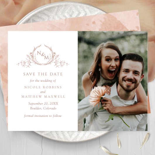 Save The Date Élégant Photo Terracotta Monogram Mariage