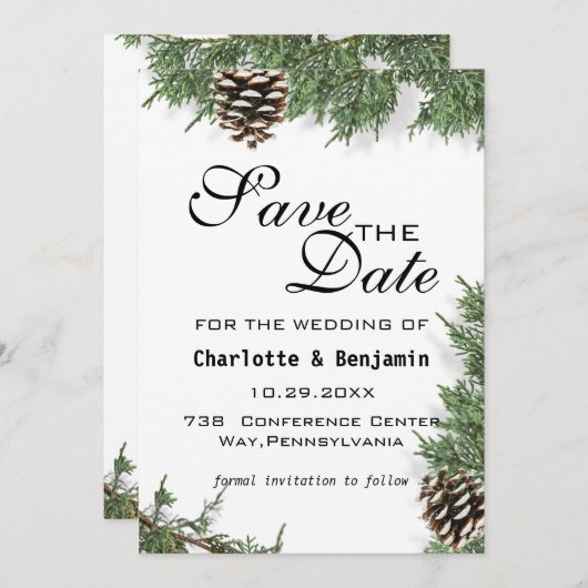 Save The Date Élégant Pin Vert Hiver Enregistrer La Date (Devant / Derrière)