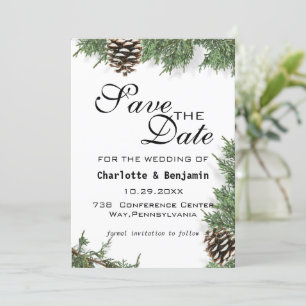 Save The Date Élégant Pin Vert Hiver Enregistrer La Date