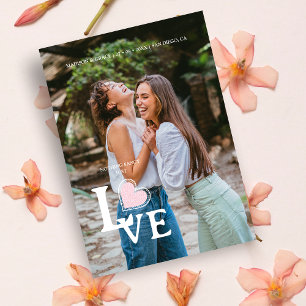 Save The Date Elegant Pink Heart Photo Fancy Love Wedding