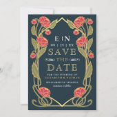 Save The Date Elegant Pink Peony Art Nouveau Wedding Photo (Devant)