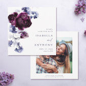 Save The Date Élégant Plum violet & Indigo Mariage Floral bleu