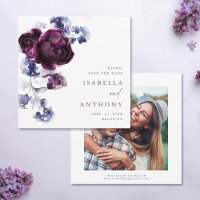 Élégant Plum violet & Indigo Mariage Floral bleu