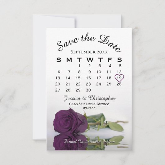 Save The Date Élégant Plum violet Rose Romantique Mariage Calend (Devant)