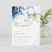 Save The Date Élégant Poisson Marin Or Navy Aquarelle (Debout devant)