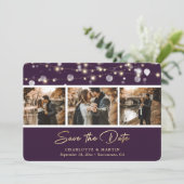 Save The Date Élégant Purple Gold Mariage Photo Enregistrer La D (Debout devant)