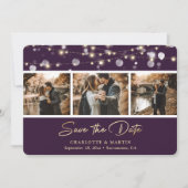 Save The Date Élégant Purple Gold Mariage Photo Enregistrer La D (Devant)