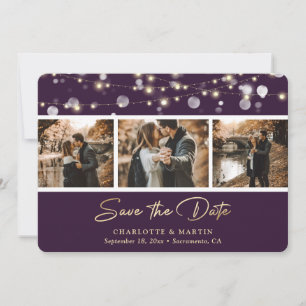 Save The Date Élégant Purple Gold Mariage Photo Enregistrer La D