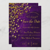 Save The Date Elégant Purple Gold Parties scintillant Mariage En (Devant / Derrière)