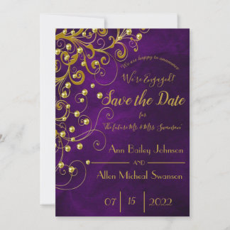 Save The Date Elégant Purple Gold Parties scintillant Mariage En