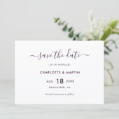 Save The Date Elegant Purple Modern Script Wedding (Debout devant)
