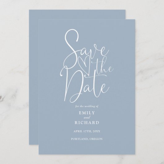 Save The Date Élégant QR Code moderne Dusty Mariage bleu (Devant / Derrière)