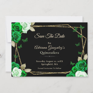 Save The Date Élégant Quinceanera Or Rose Vert Noire
