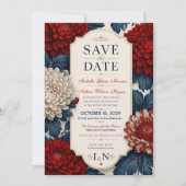 Save The Date Elegant Red Chrysanthemum Flora (Devant)