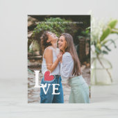 Save The Date Elegant Red Heart Photo Fancy Love Quote Wedding (Debout devant)