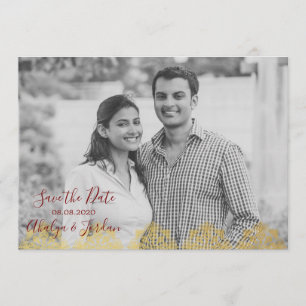 Save The Date Elegant Red n Gold Ganesha & Mehndi Enregistrer la