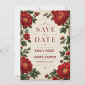 Save The Date Elegant Red Peony Floral (Devant)