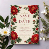 Save The Date Elegant Red Peony Floral