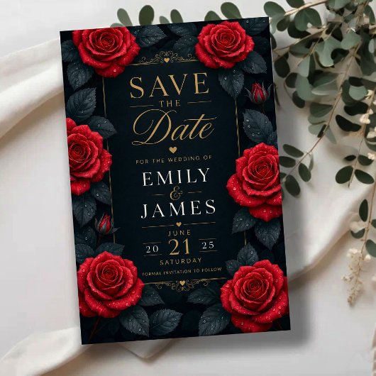 Save The Date Elegant Red Rose