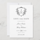 Save The Date Élégant régence Floral Crest Monogram Mariage (Devant)