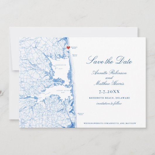 Save The Date Elégant Rehoboth Beach Delaware Map Mariage (Devant)