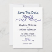Save The Date Elegant Ribbon & Bow Romantic Wedding Navy & White (Devant)