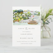 Save The Date Elegant River Cruise Country Paysage Aquarelle (Debout devant)