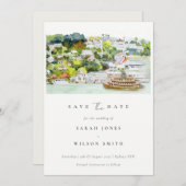 Save The Date Elegant River Cruise Country Paysage Aquarelle (Devant / Derrière)