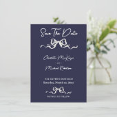 Save The Date Elegant Romantic Wedding Navy & White Ribbon & Bow (Debout devant)